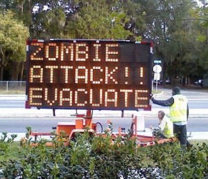 evacuate zombie attack sign during zombie apocalypse